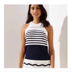 LOFT Navy Blue & White Mixed Stripe Halter Sweater Top NWT